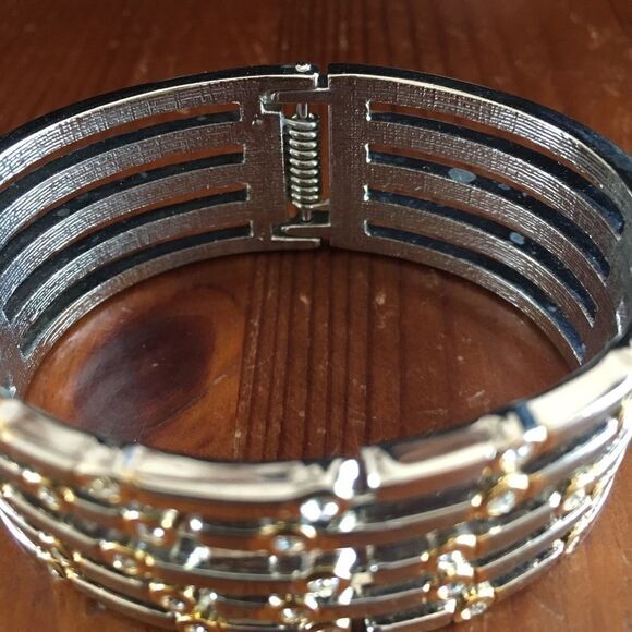 Bundle Sale 3 for $15 | Silver Tone Hinge Bracelet with Gold Tone Highlights / R - Picture 9 of 10